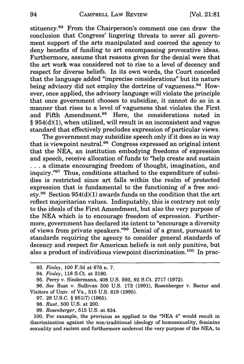 Campbell CAMPBELL Law Review, LAW Vol. REVIEW 21, Iss. 1 [1998], Art. 7 [Vol.