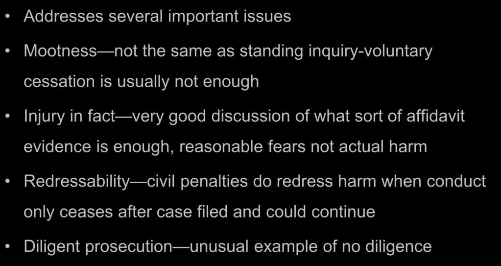 evidence is enough, reasonable fears not actual harm Redressability civil penalties do redress harm