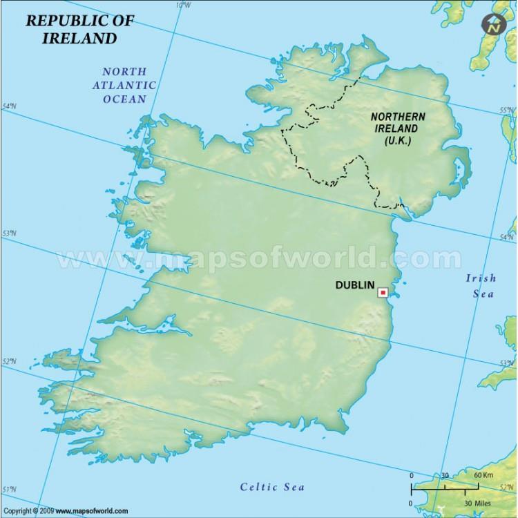 Map of Ireland The island of Ireland is split into two separate nations, Northern