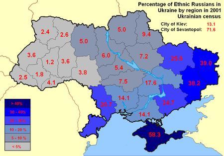 2.1 Percentage of Ethnic Russians in 2001 Ukrainian census Source: Pereltsvaig (2014).