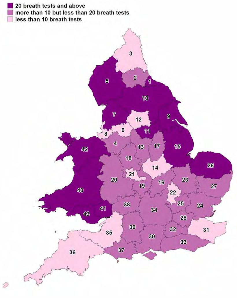 Breath tests Figure 4b Screening breath tests: rates per 1,000 population at police force area level, 2009 North West Region 4. Cheshire 5. Cumbria 6. Greater Manchester 7. Lancashire 8.