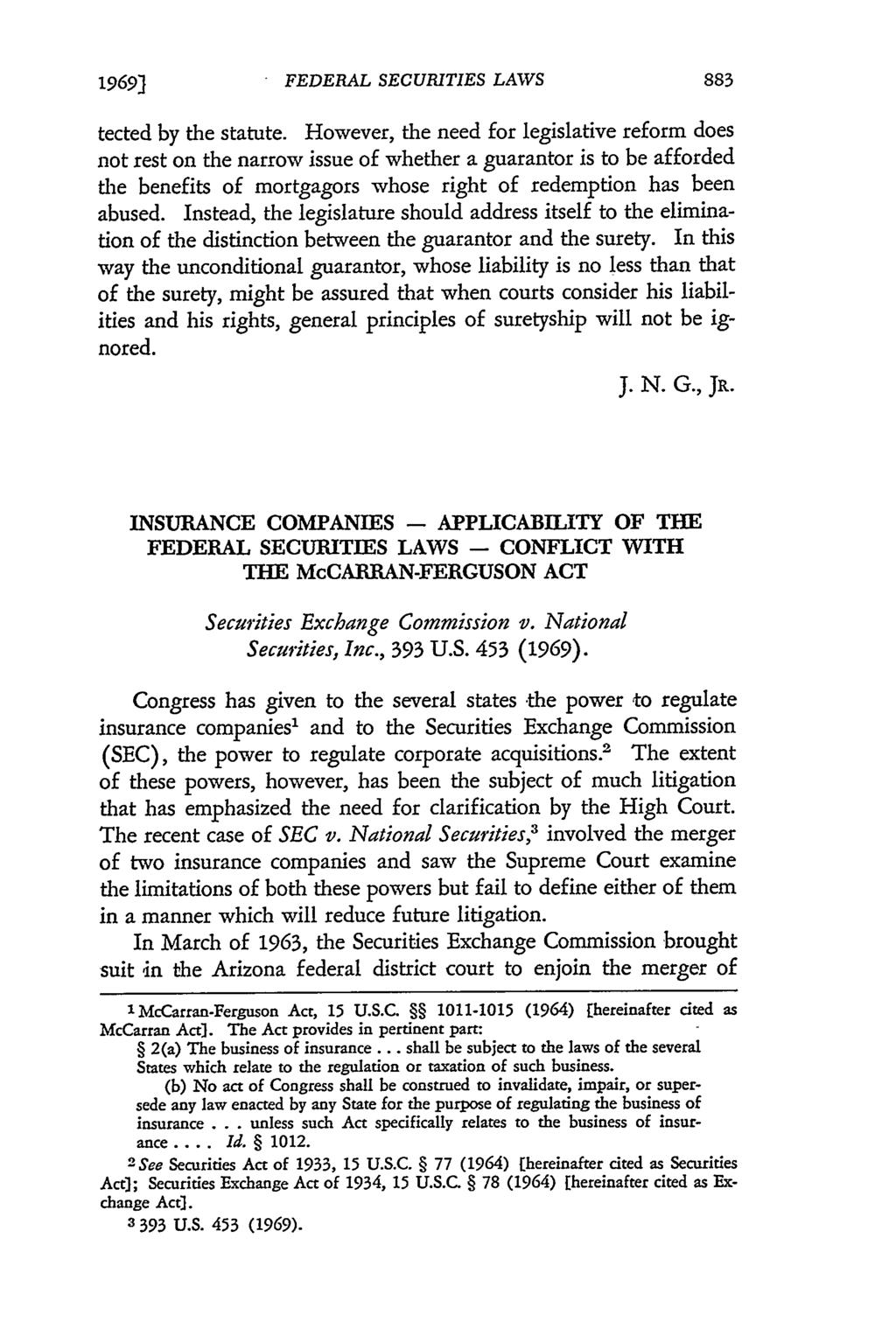 1969] FEDERAL SECURITIES LAWS tected by the statute.