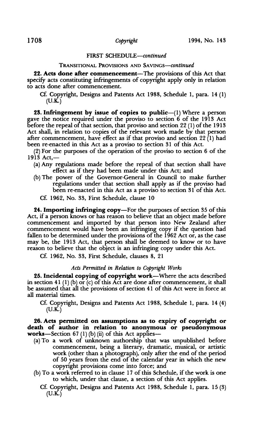 1708 Copyright 1994, No. 143 FIRST SCHEDULE-continued TRANSITIONAL PROVISIONS AND SAVINGS-continued 22.