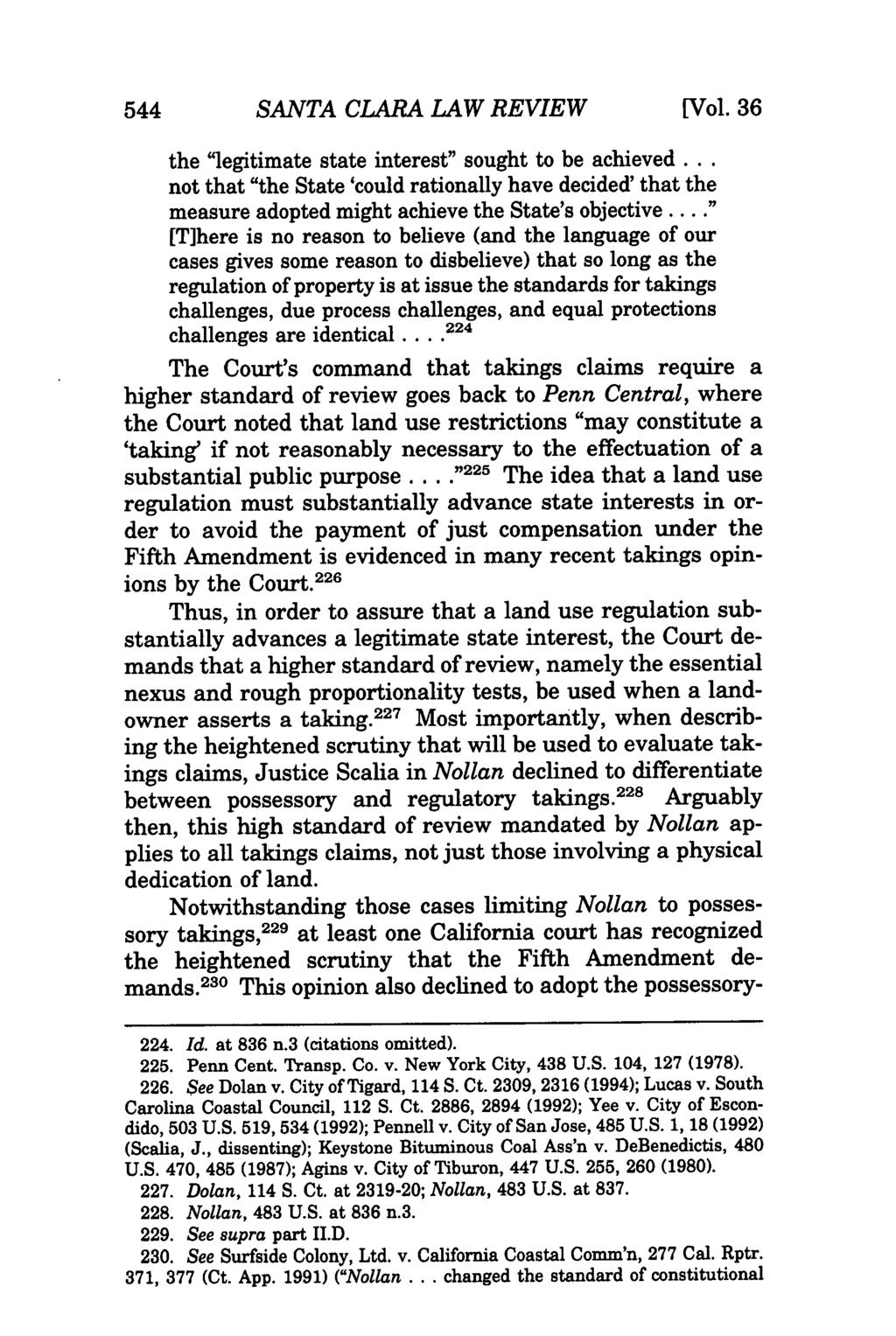 544 SANTA CLARA LAW REVIEW [Vol. 36 the "legitimate state interest" sought to be achieved.