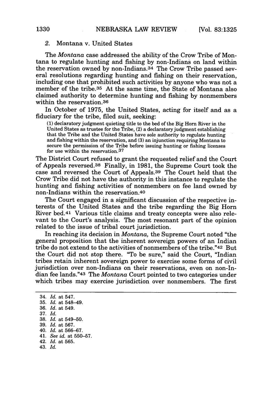1330 NEBRASKA LAW REVIEW [Vol. 83:1325 2. Montana v.