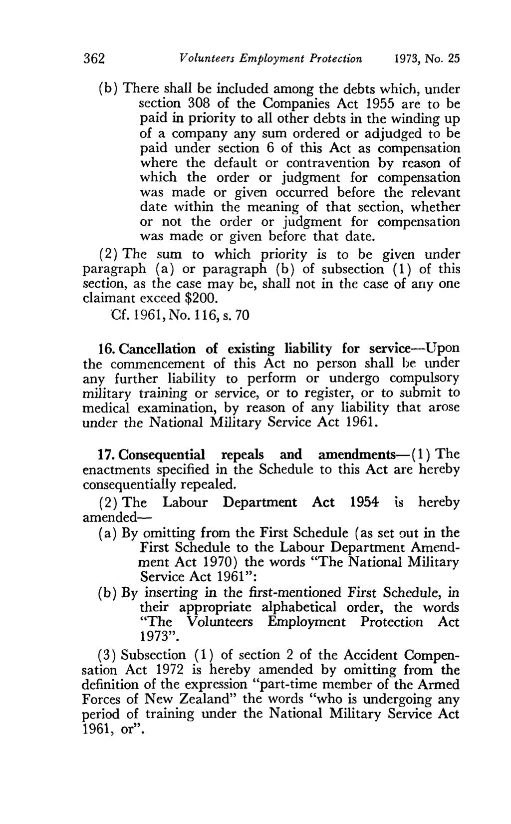 362 Volunteers Employment Protection 1973, No.