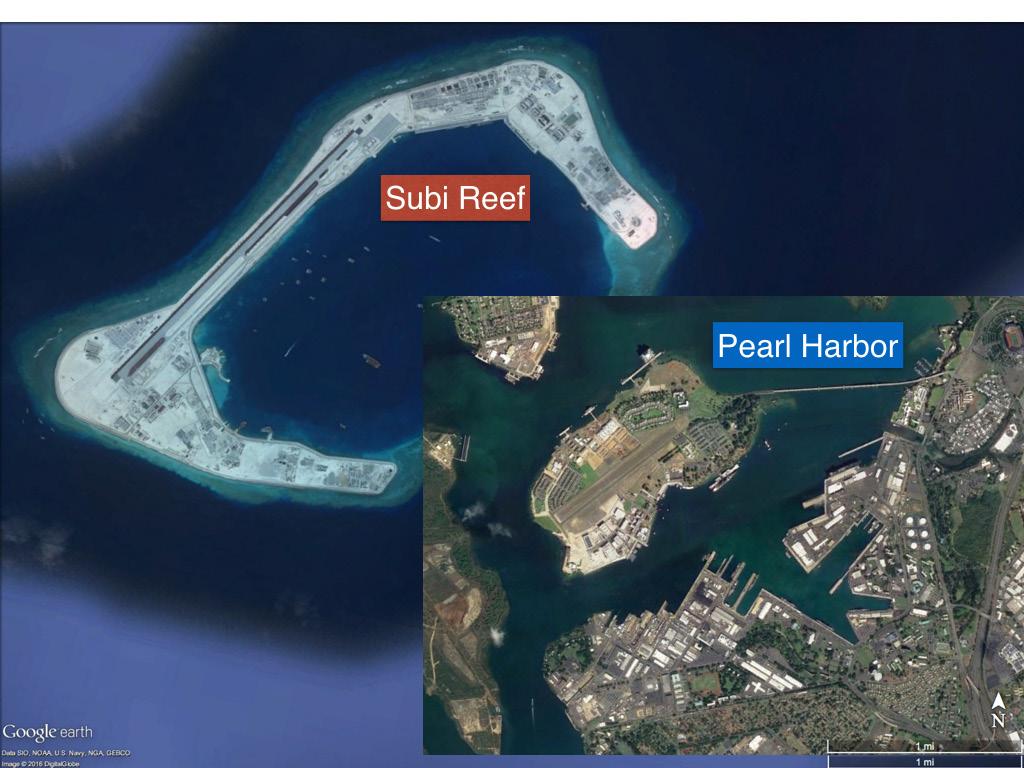 Boston University Center for the Study of Asia 8 Figure 3: Subi Reef (upper left), and main portion of Pearl Harbor s naval base (lower right, same approximate scale) Source: Thomas Shugart, China s