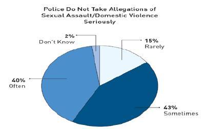 (88%) reported that police sometimes or often do not believe survivors or blamed survivors for the violence Police Inaction, Hostility, and
