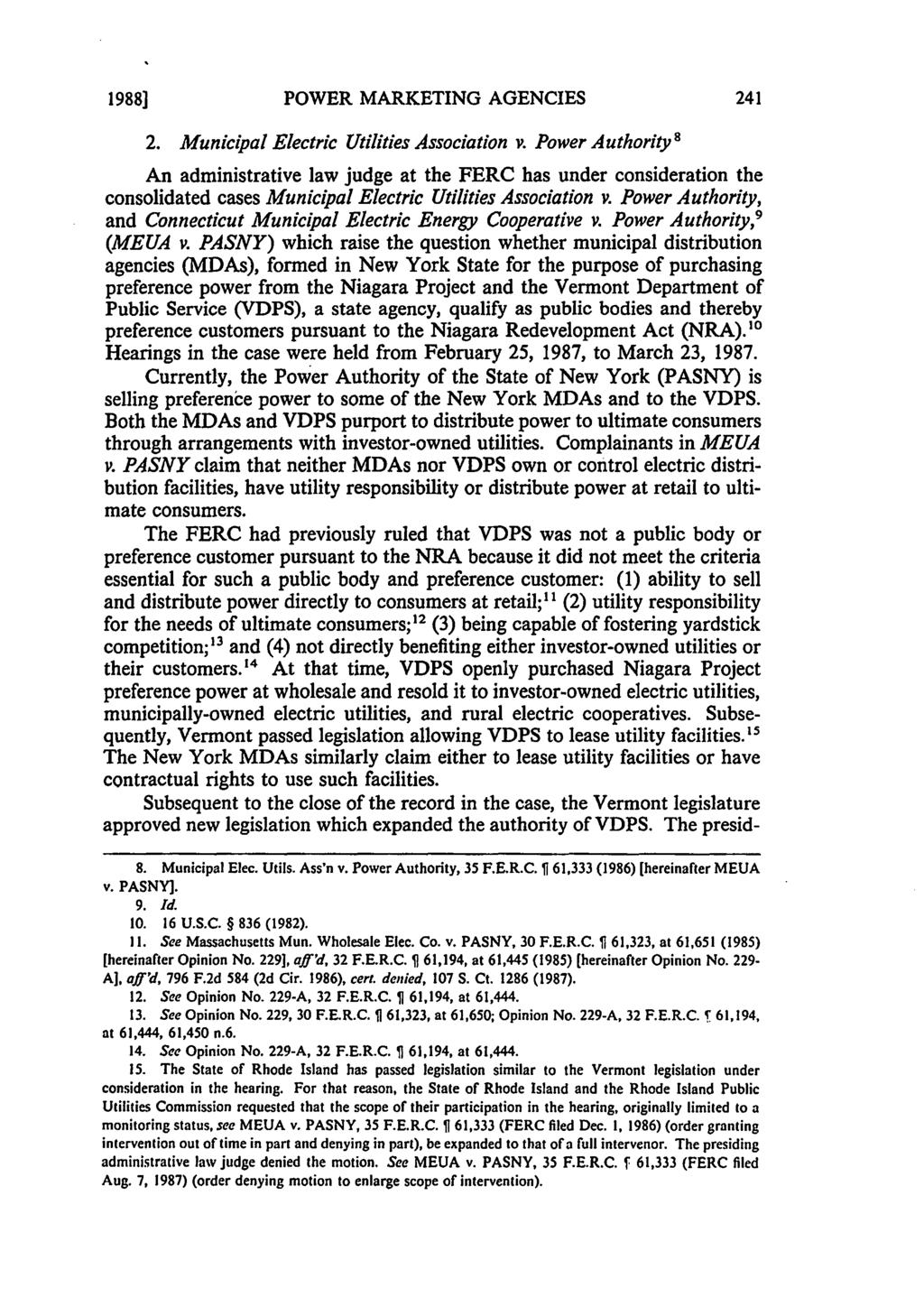 19881 POWER MARKETING AGENCIES 2. Municipal Electric Utilities Association v.