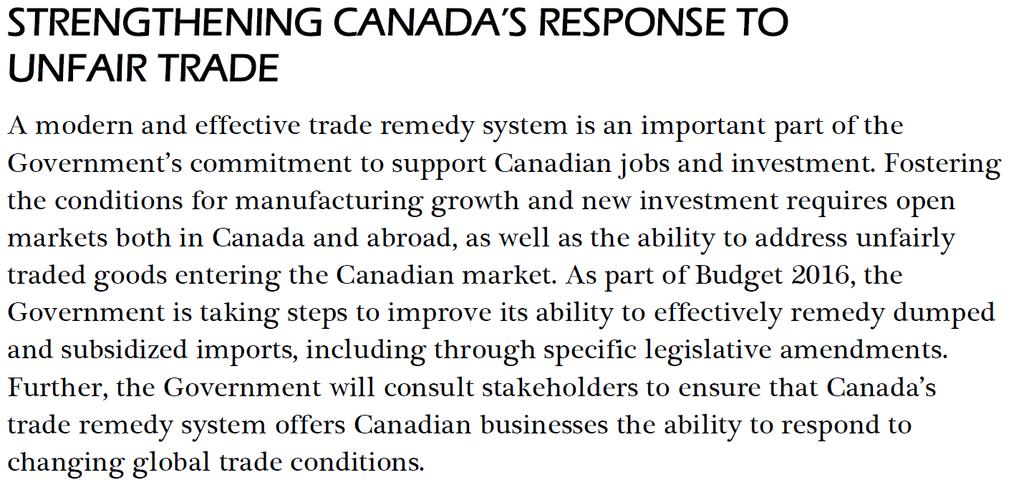 WE COMMEND THE GOVERNMENT OF CANADA S BUDGET 2016