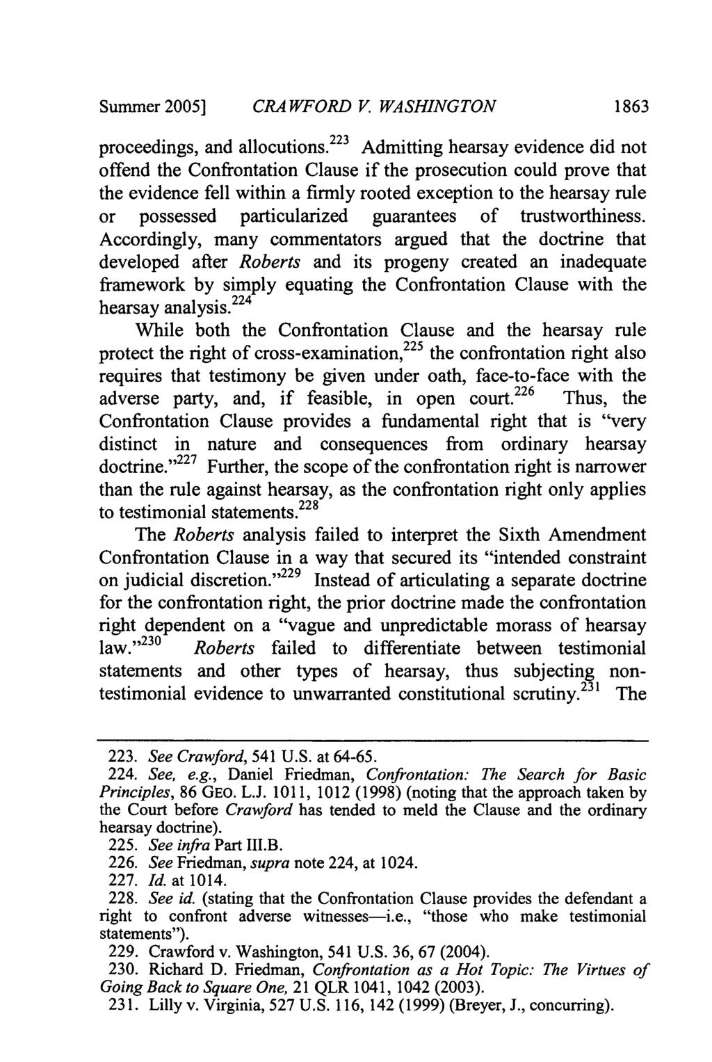 Summner2005] CRA WFORD V WASHINGTON 1863 proceedings, and allocutions.