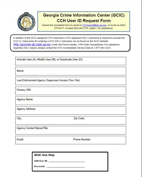 Submit CCH User ID Request Form http://gcicweb.gbi.
