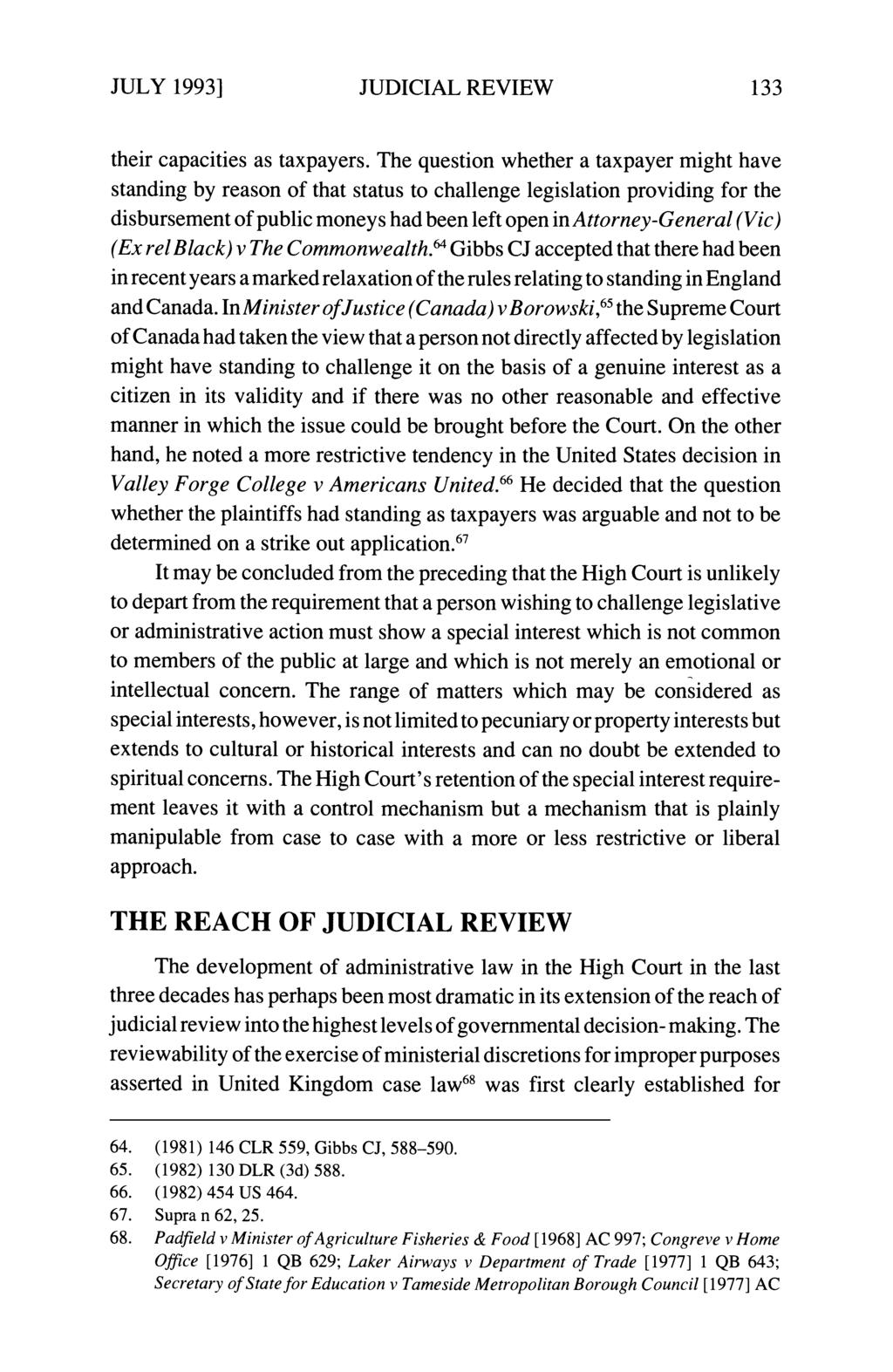 JULY 19931 JUDICIAL REVIEW 133 their capacities as taxpayers.
