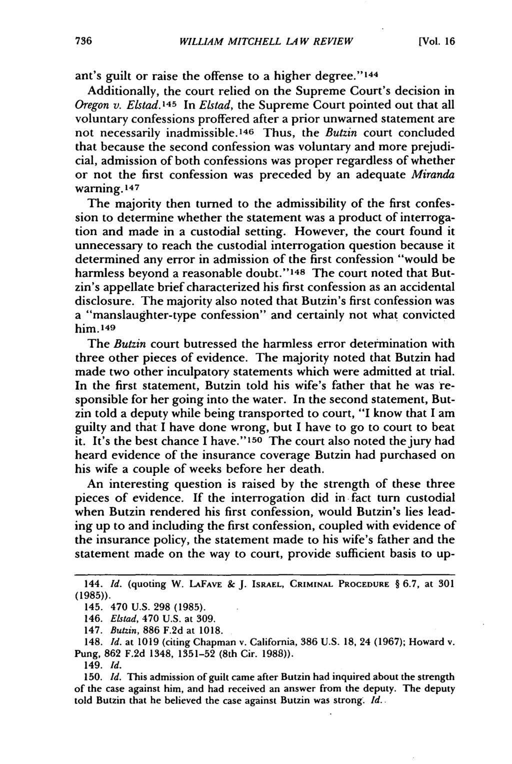 William Mitchell Law Review, Vol. 16, Iss. 3 [1990], Art. 7 WILLIAM MITCHELL LA W REVIEW [Vol. 16 ant's guilt or raise the offense to a higher degree.