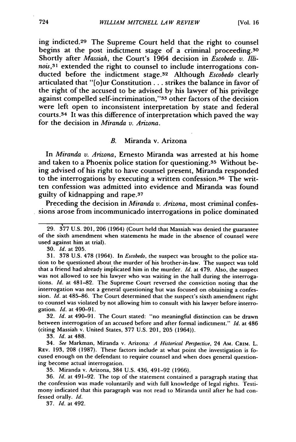 William Mitchell Law Review, Vol. 16, Iss. 3 [1990], Art. 7 WILLIAM MITCHELL LA W REVIEW [Vol. 16 ing indicted.