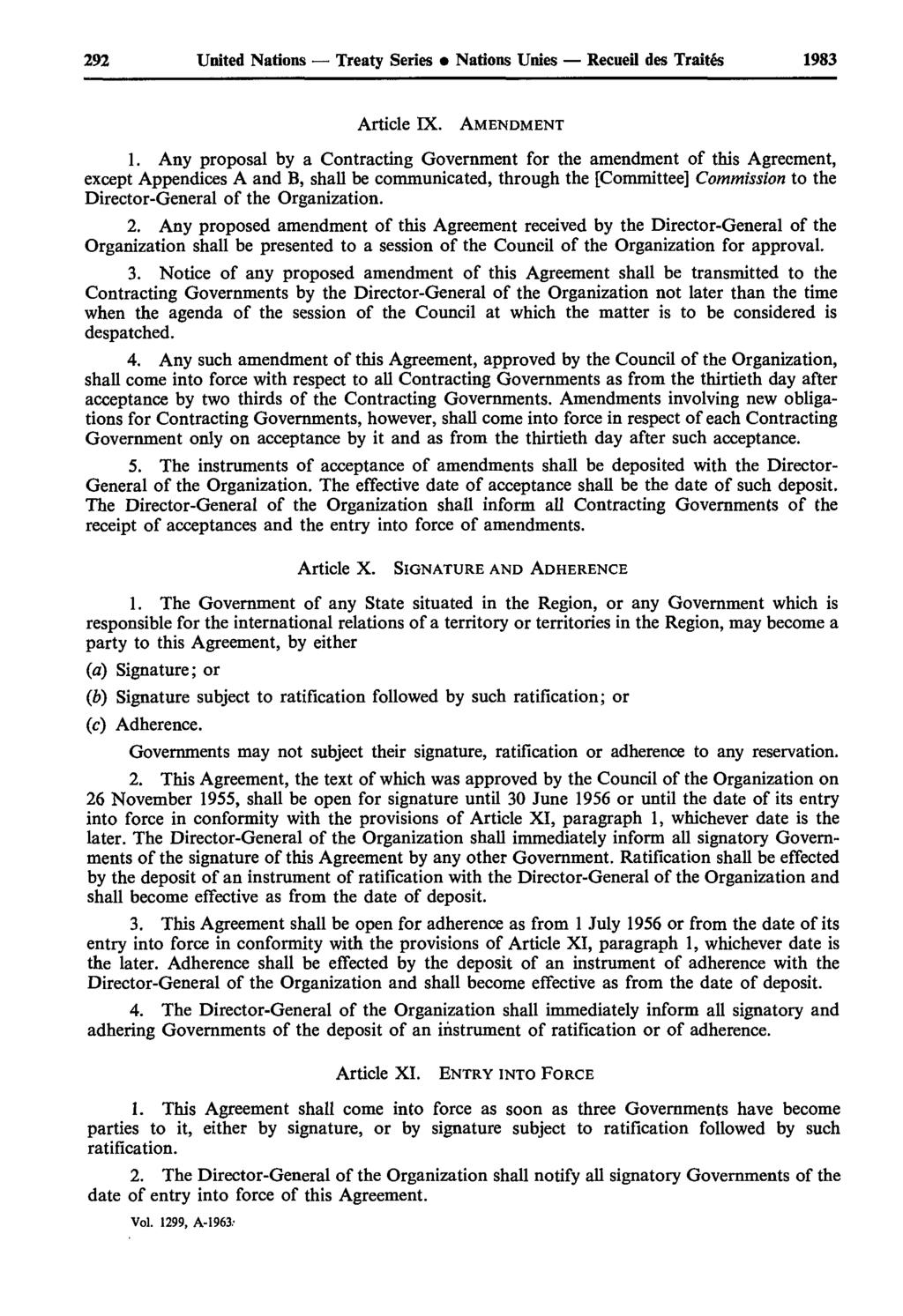 292 United Nations Treaty Series Nations Unies Recueil des Traités 1983 Article IX. AMENDMENT 1.