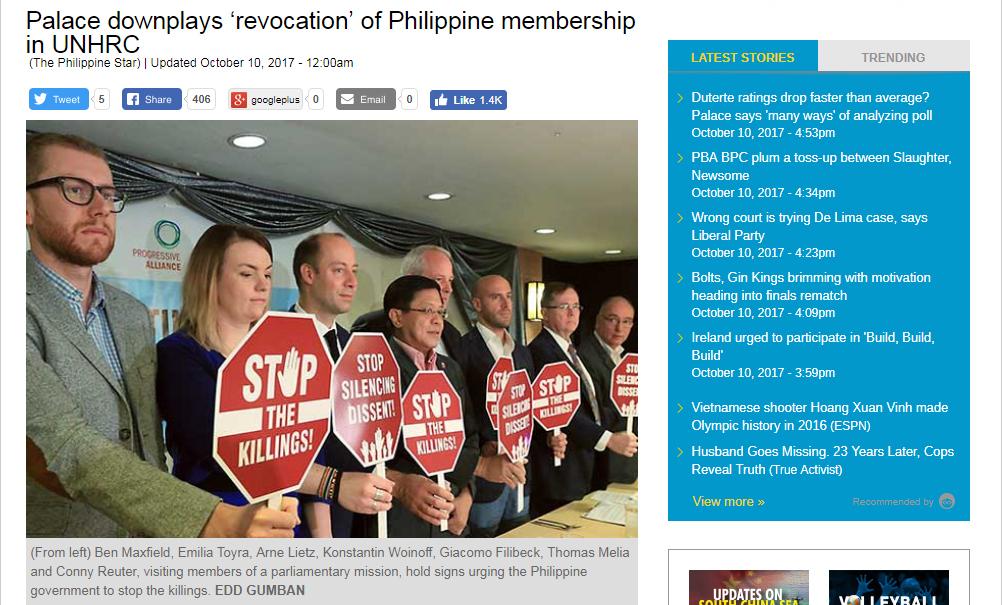 Philippine Star: Palace downplays revocation of Philippine membership in UNHRC http://www.philstar.