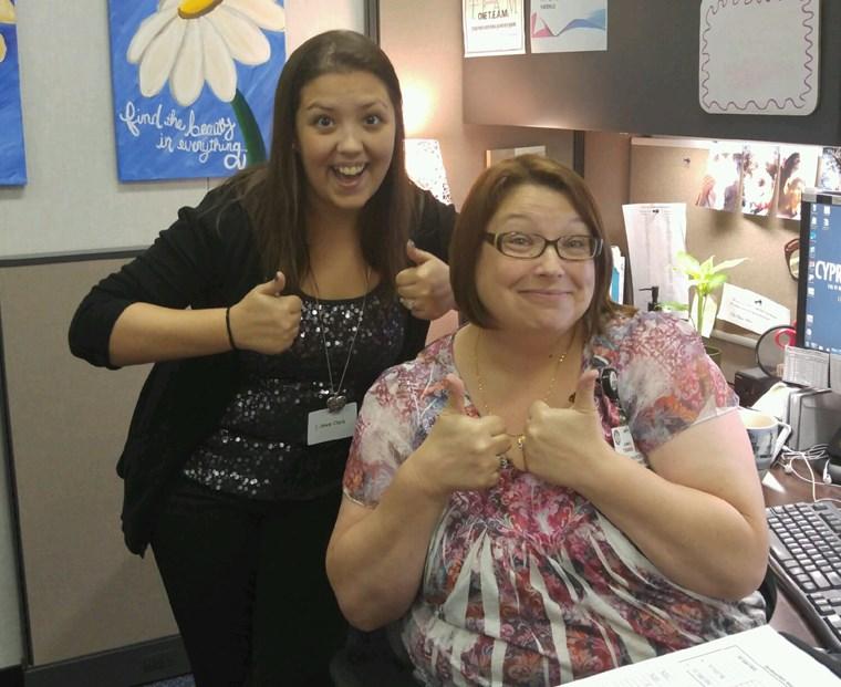 October 7, 2015 Business Focus All Thumbs UP! Dava Clark and Joanne Turanski with the Human Resources Department take a moment to celebrate success.