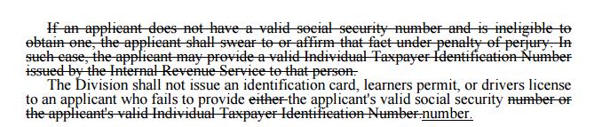 2006 law that forced the DMV to accept only Social Security Numbers in issuing DLs and ID cards.