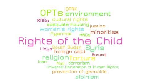 MOST COMMON THEMES OF HRC7* * Based on all announced resolutions, side-events, interactive dialogues, panels, and reports.