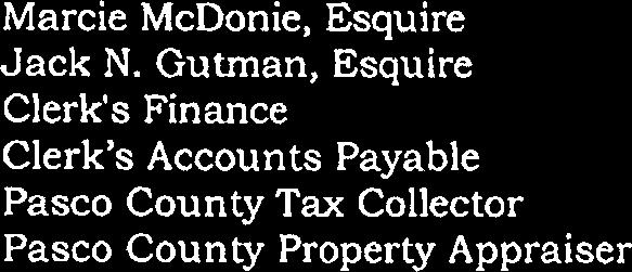 Gutman, Esquire Clerk's Finance Clerk's Accounts Payable Pasco County Tax Collector Pasco County Property Appraiser HONORABLE SUSAN L.