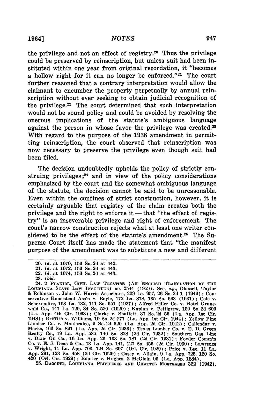 1964] NOTES the privilege and not an effect of registry.