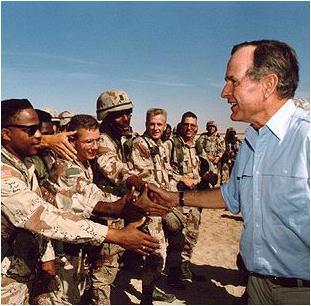 President Bush greeting Gulf War soldiers.