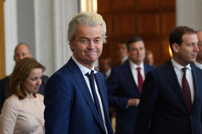 Party for Freedom leader Geert Wilders attends a meeting of Dutch political party leaders at the House of Representatives to express their views on the formation of the Cabinet, on March 16, 2017 in