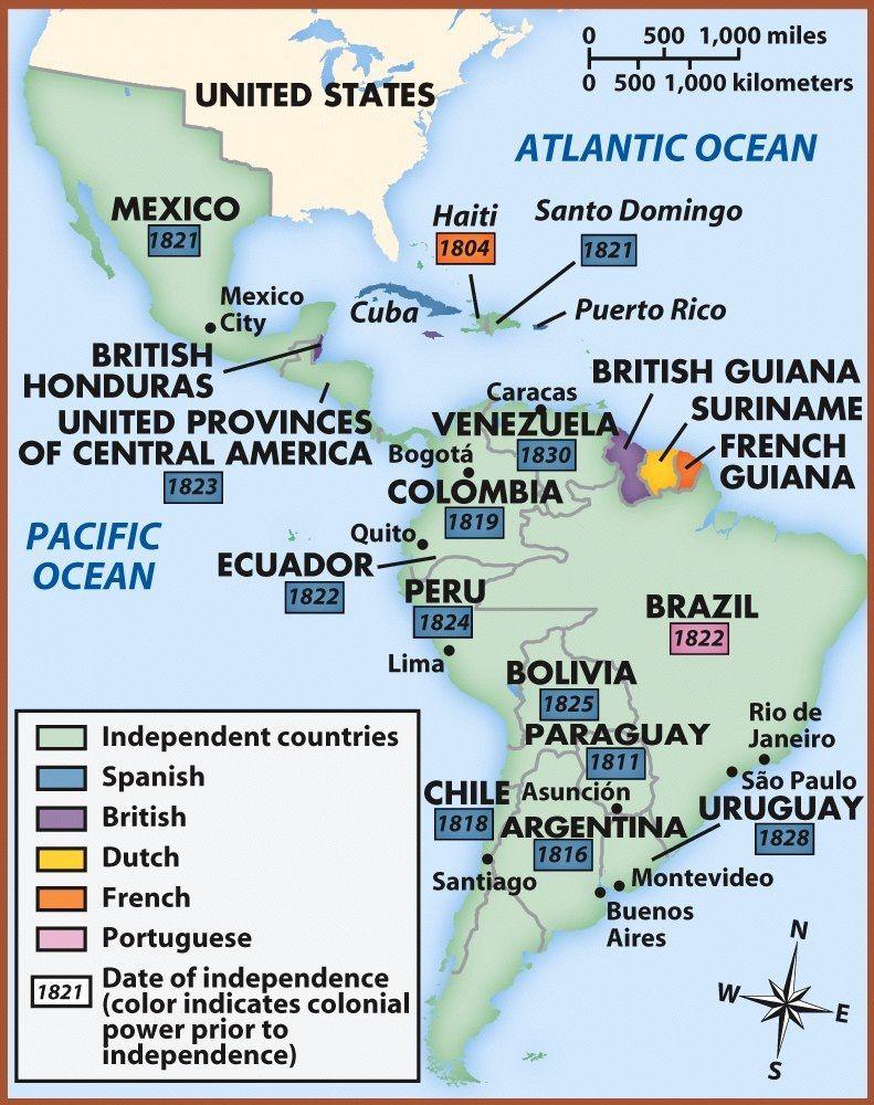 In the early 1800s most Latin American colonies had revolted against their European masters, resulting in numerous independent states throughout latin America.