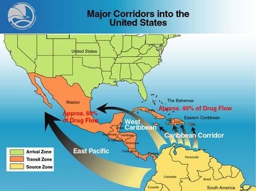 Figure 3. Major Drug Smuggling Corridors into the United States 46 Gaps in maritime security is detrimental to the economy of the United States.