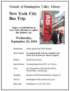 Join the NYC Bus Trip on Wednesday, Sept. 26.