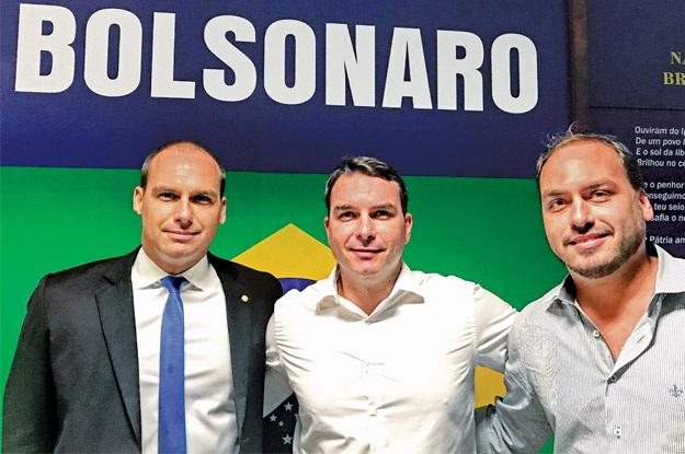Bolsonaro's sons, Eduardo, Flávio and Carlos, left to right, are also politicians.