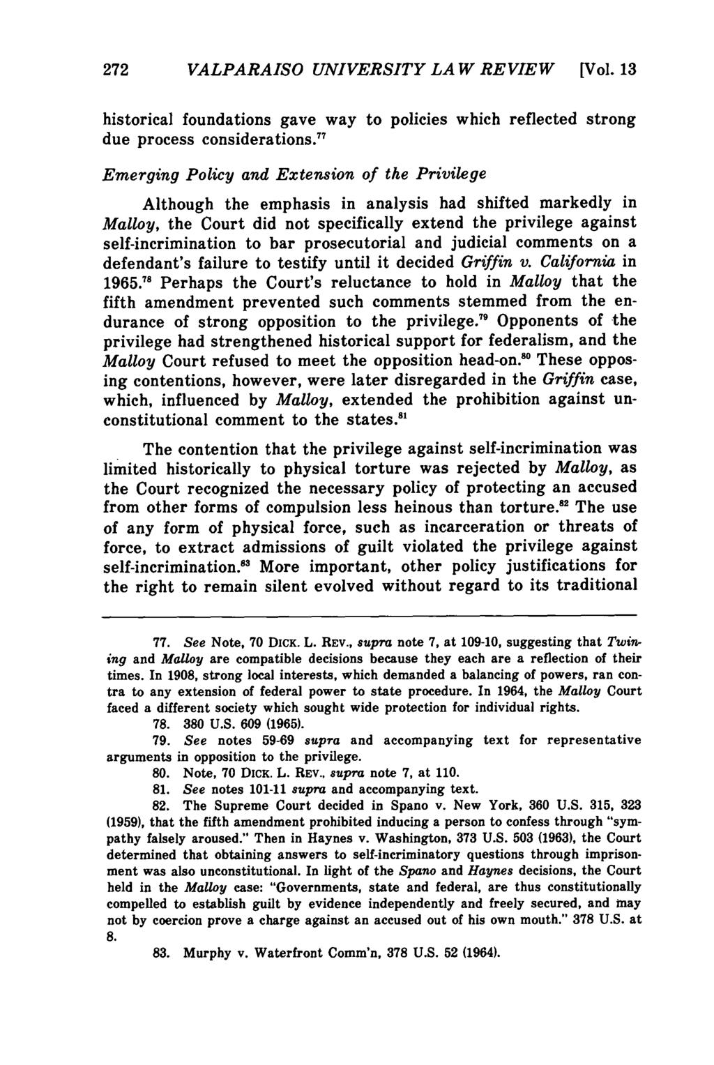 Valparaiso University Law Review, Vol. 13, No. 2 [1979], Art. 3 272 VALPARAISO UNIVERSITY LAW REVIEW [Vol.