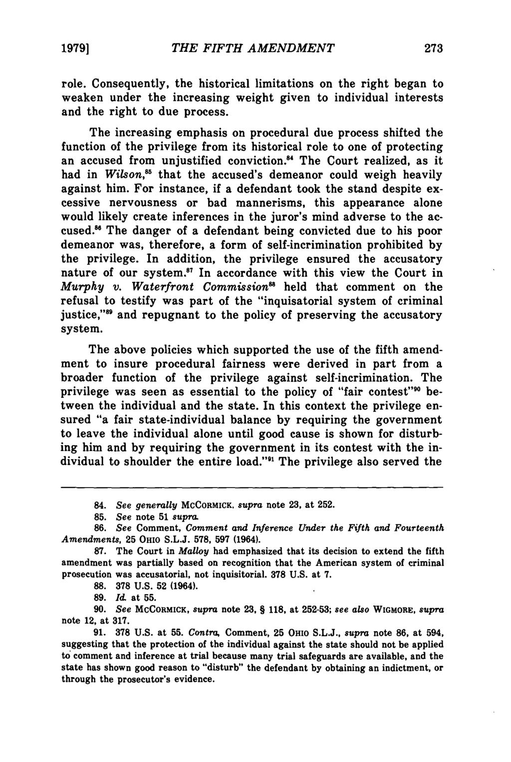 1979] Brown: Prosecutorial Comment and Judicial Instruction on a Defendant's F THE FIFTH AMENDMENT role.