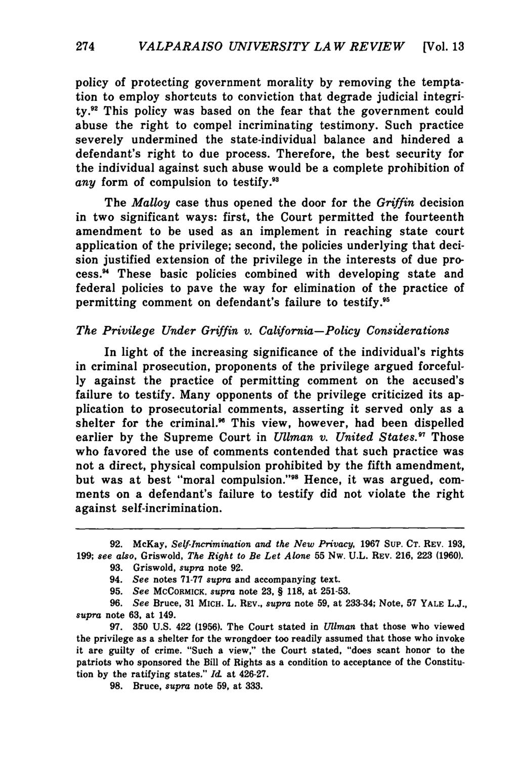 Valparaiso University Law Review, Vol. 13, No. 2 [1979], Art. 3 274 VALPARAISO UNIVERSITY LAW REVIEW [Vol.