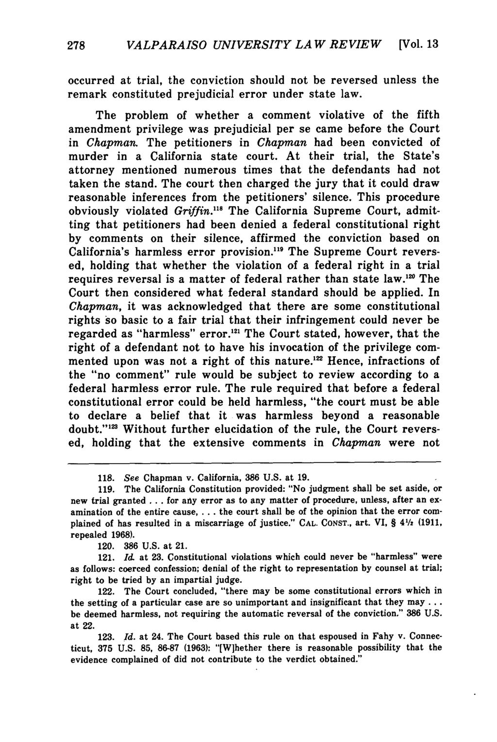 Valparaiso University Law Review, Vol. 13, No. 2 [1979], Art. 3 278 VALPARAISO UNIVERSITY LAW REVIEW [Vol.