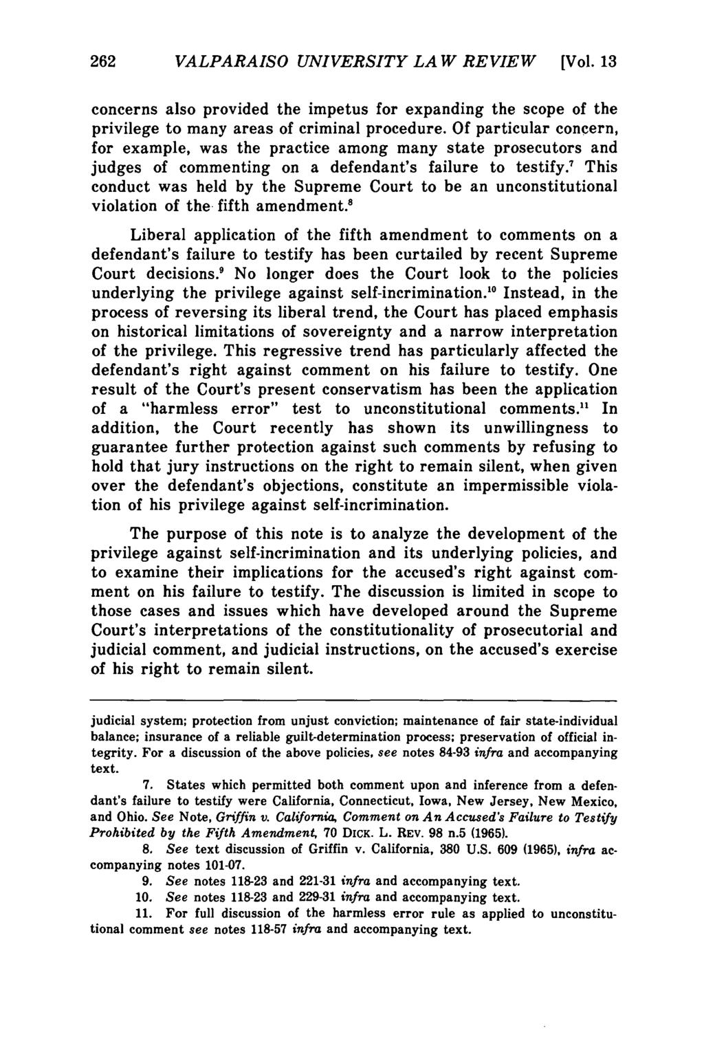 Valparaiso University Law Review, Vol. 13, No. 2 [1979], Art. 3 262 VALPARAISO UNIVERSITY LA W REVIEW [Vol.