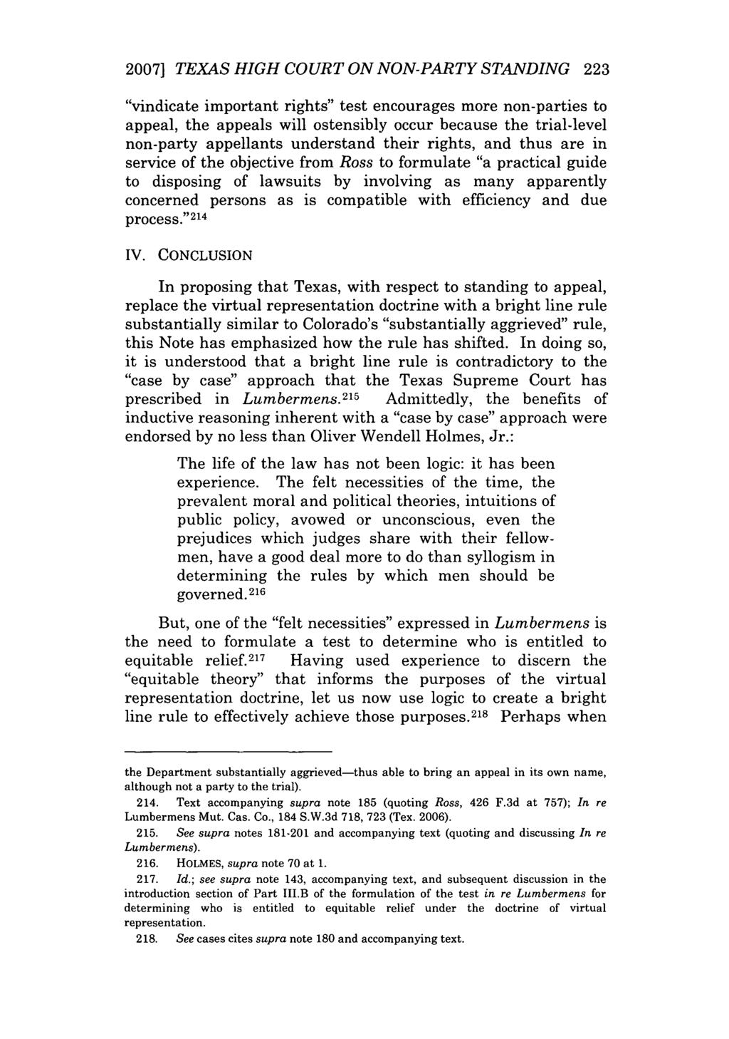 2007] TEXAS HIGH COURT ON NON-PARTY STANDING 223 "vindicate important rights" test encourages more non-parties to appeal, the appeals will ostensibly occur because the trial-level non-party