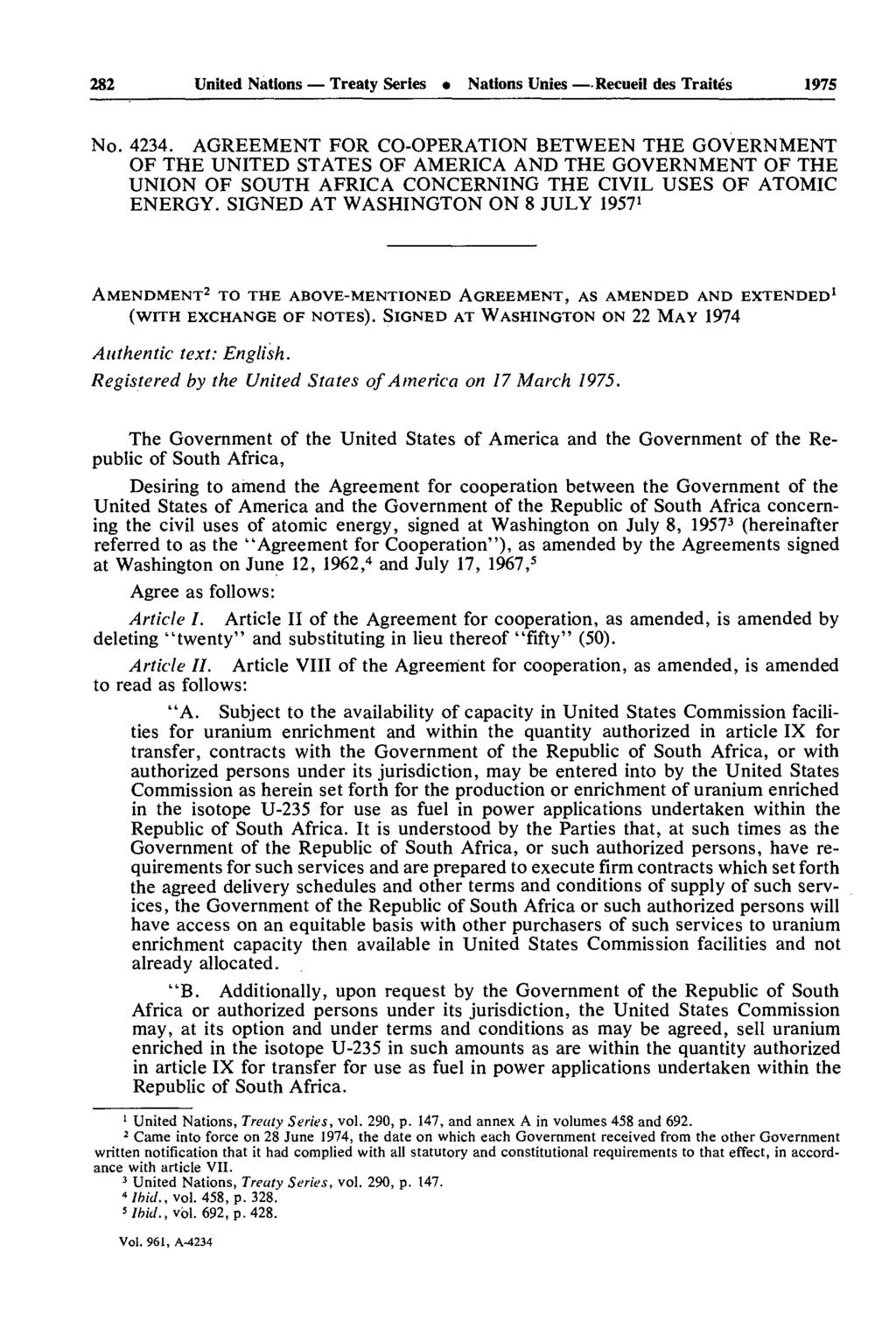 282 United Nations Treaty Series Nations Unies Recueil des Traités 1975 No. 4234.