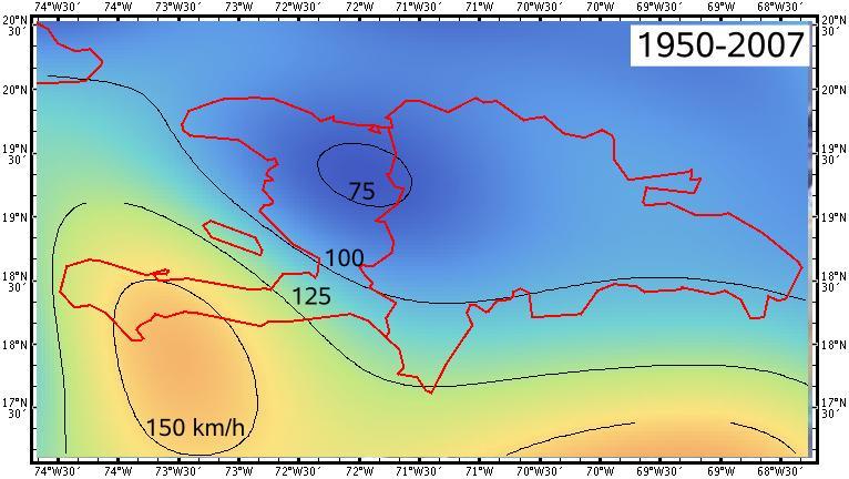 Storm Risk in Hispaniola, 1950-2007 Velocity field (in kmh -1 ) of tropical storms and
