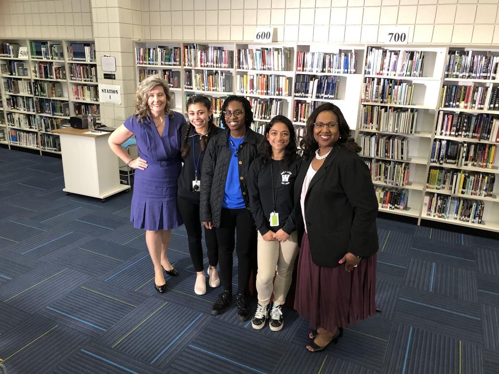 CW39 Houston broadcasted a Presidential Trivia Contest in live segments from the Learning Commons throughout their morning news show. Click Principal Stewart, left, Dr.