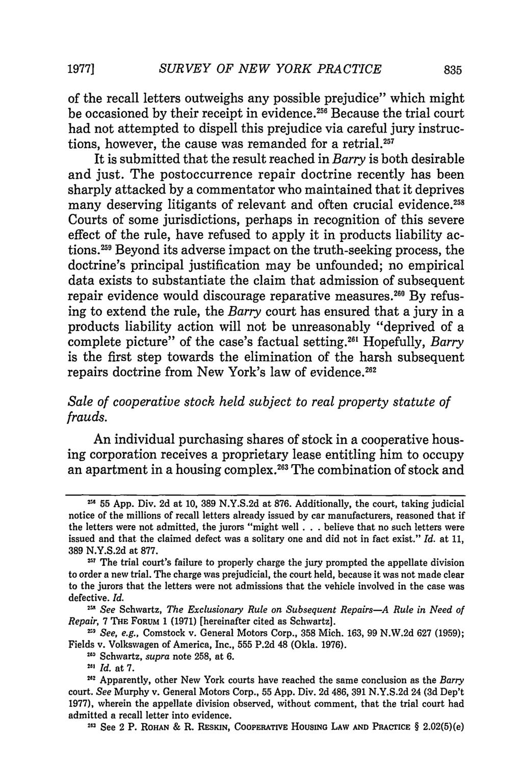 1977] SURVEY OF NEW YORK PRACTICE of the recall letters outweighs any possible prejudice" which might be occasioned by their receipt in evidence.