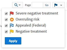 Hover over an inline KeyCite flag to display the most negative treatment. Click the flag to view the entire negative history.