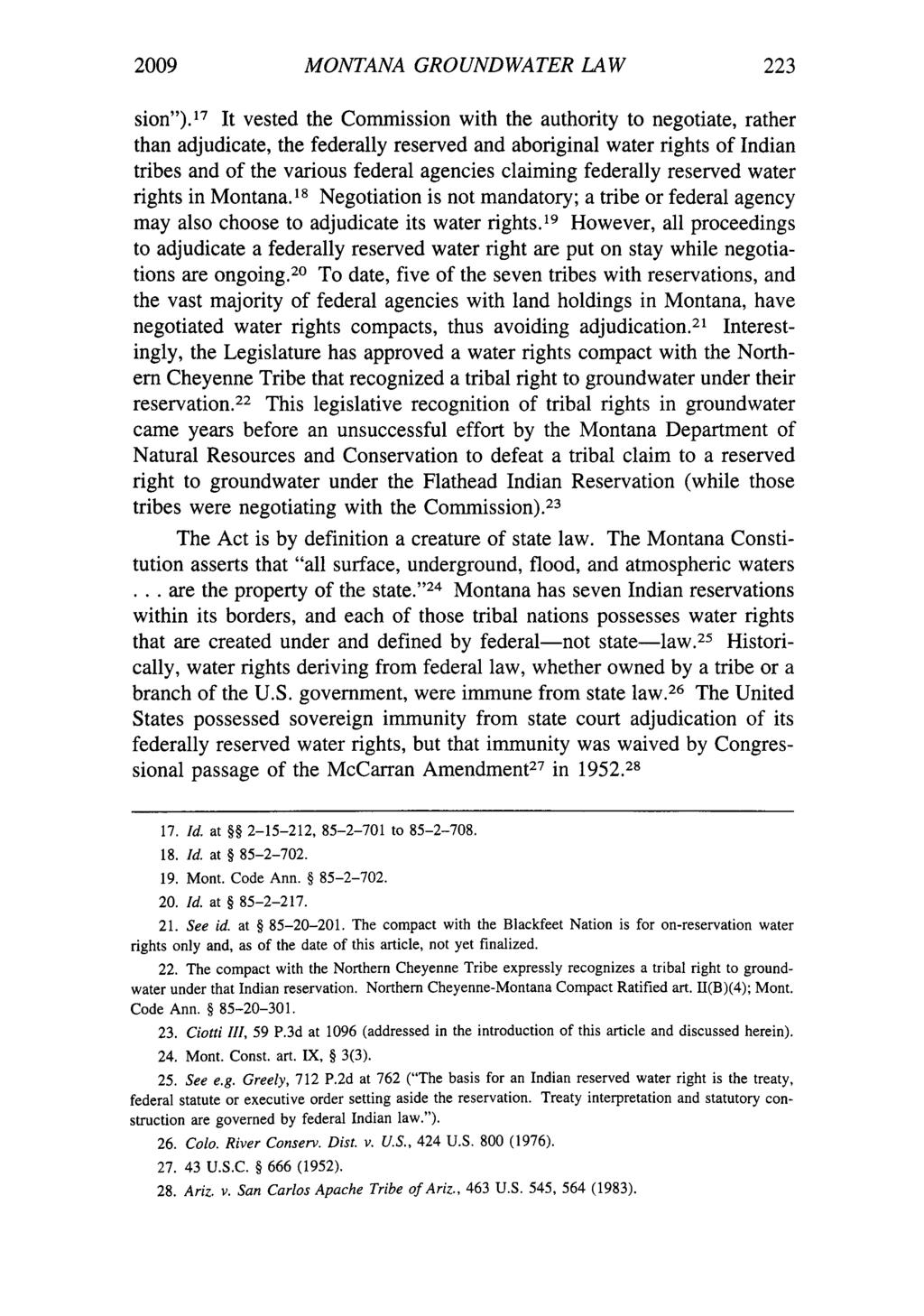 2009 Carter: Montana Groundwater Law MONTANA GROUNDWATER LAW sion").