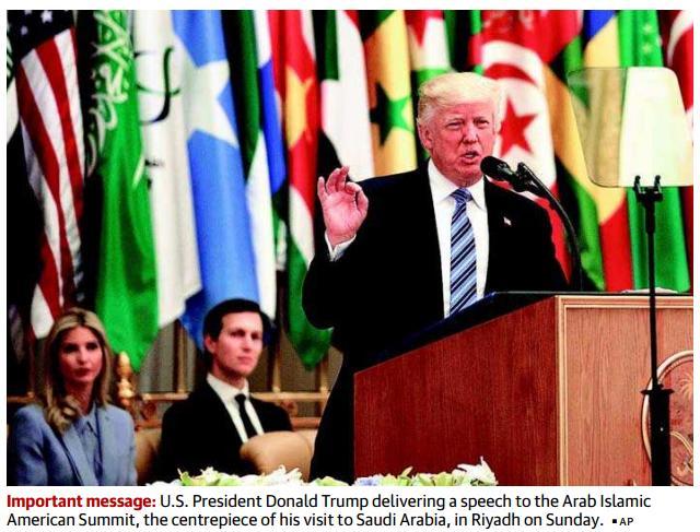 Continue Page-12- Trump puts the onus(भ र) on Muslim world to combat terrorism. Mr.