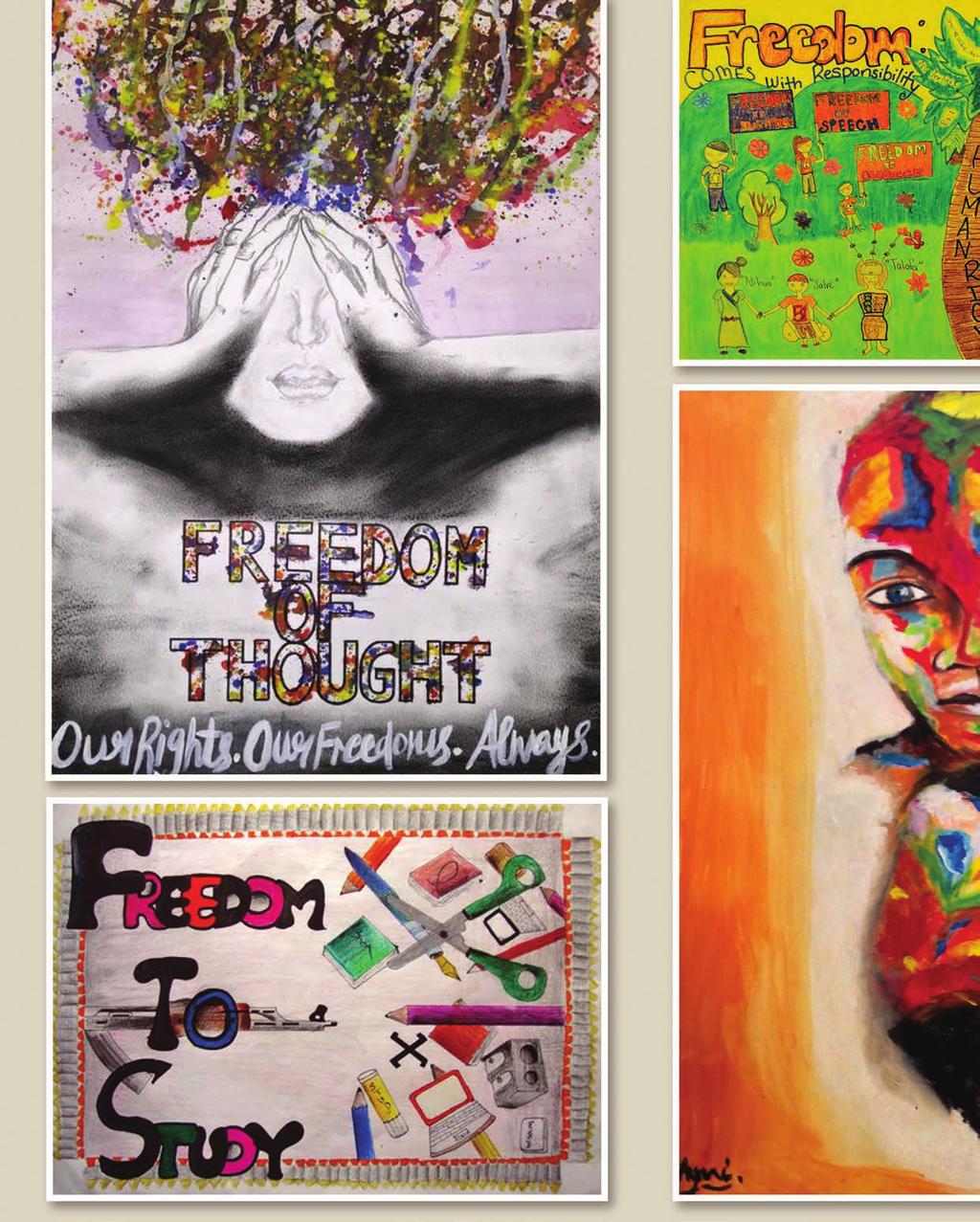 Some of the posters submitted by children from 5 to 18 years old for a competition organized in the framework of the year-long campaign by OHCHR to mark the 50th anniversary of the International