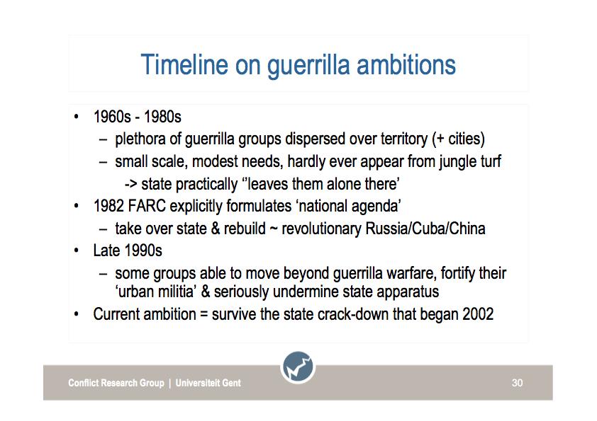 Colombian victimizers State From 2002 onwards, Colombian army and policy began to crack down on guerrilla and militia, even if until recently dark elements in the Armed Forces caused +/- 1000