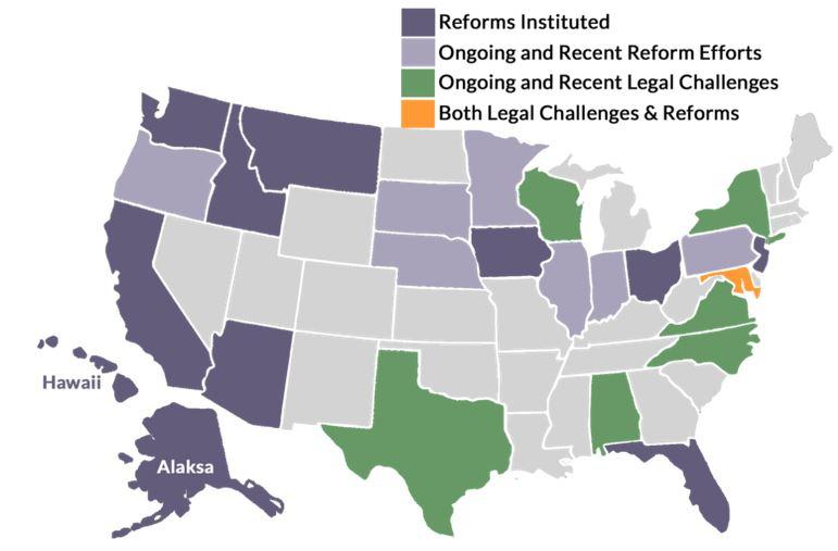 Proposed Redistricting Reforms Reform coalitions that reach across the political spectrum are on the move in nine states Colorado, Illinois, Indiana, Maryland, Minnesota, Nebraska, Oregon,