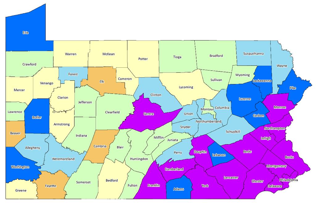 Potential labor Force 67 Counties: 2000-16 Only 16 counties had gains in potential labor force in 2000 5 of 6 counties- including Philadelphia county had gains 2000-16 in the