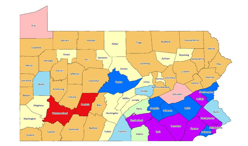 6 Population on the Move 67 PA Counties: 2000-10 & 2010-17 Highlights Map 1: Population 2000-10: 67 Counties Solid